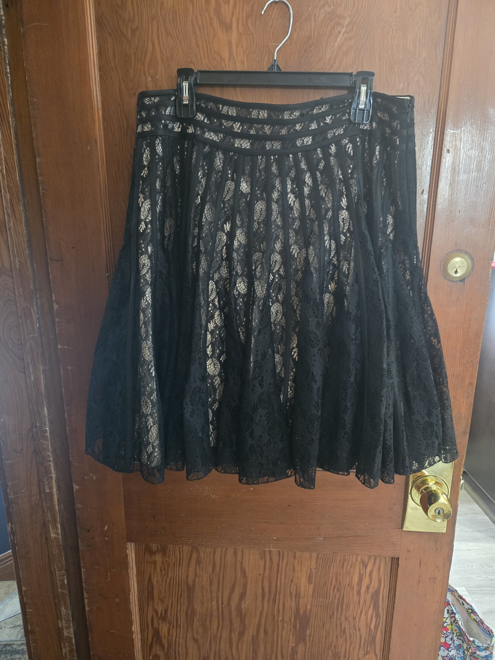 JS Collections Black Lace Circle Skirt with Nude Lining
